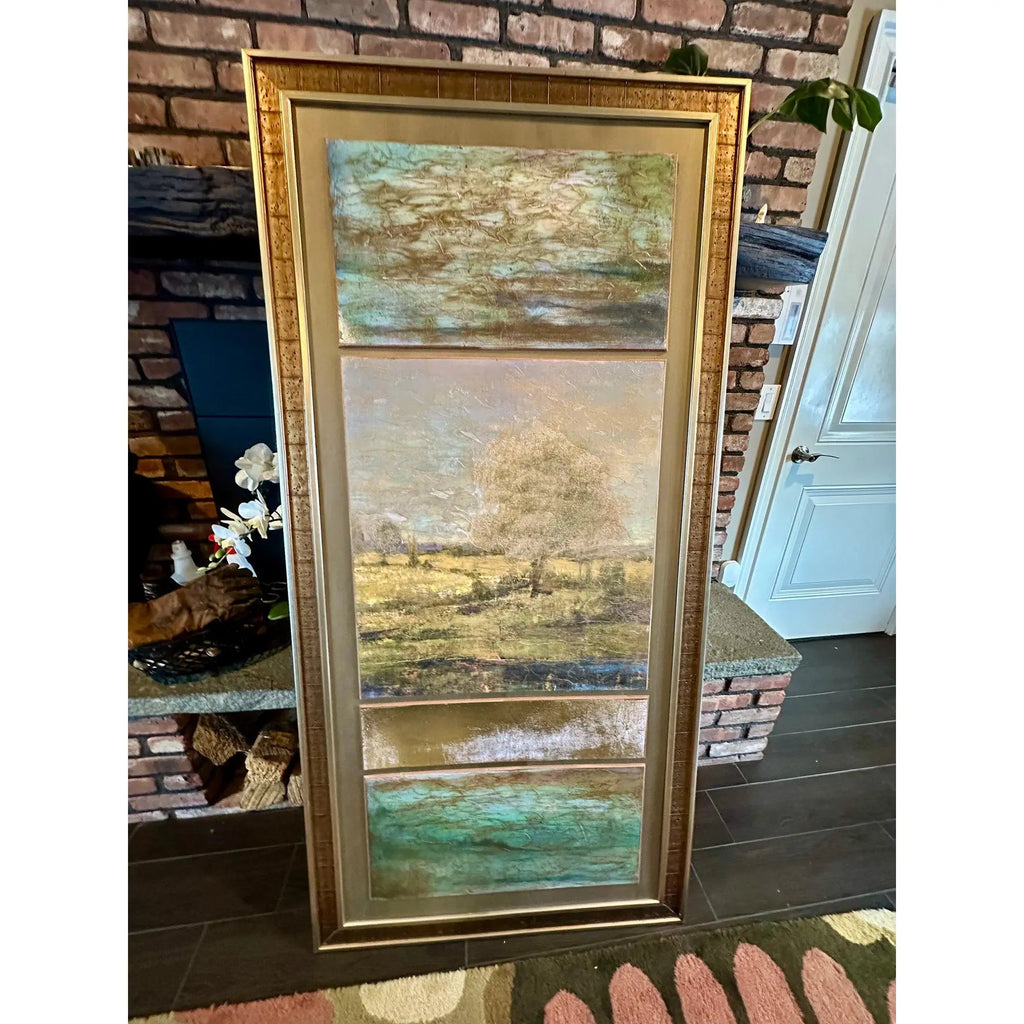 Monumental 69-Inch John-Richard Still Water Vertical Triptych - Textured Landscape Fine Art