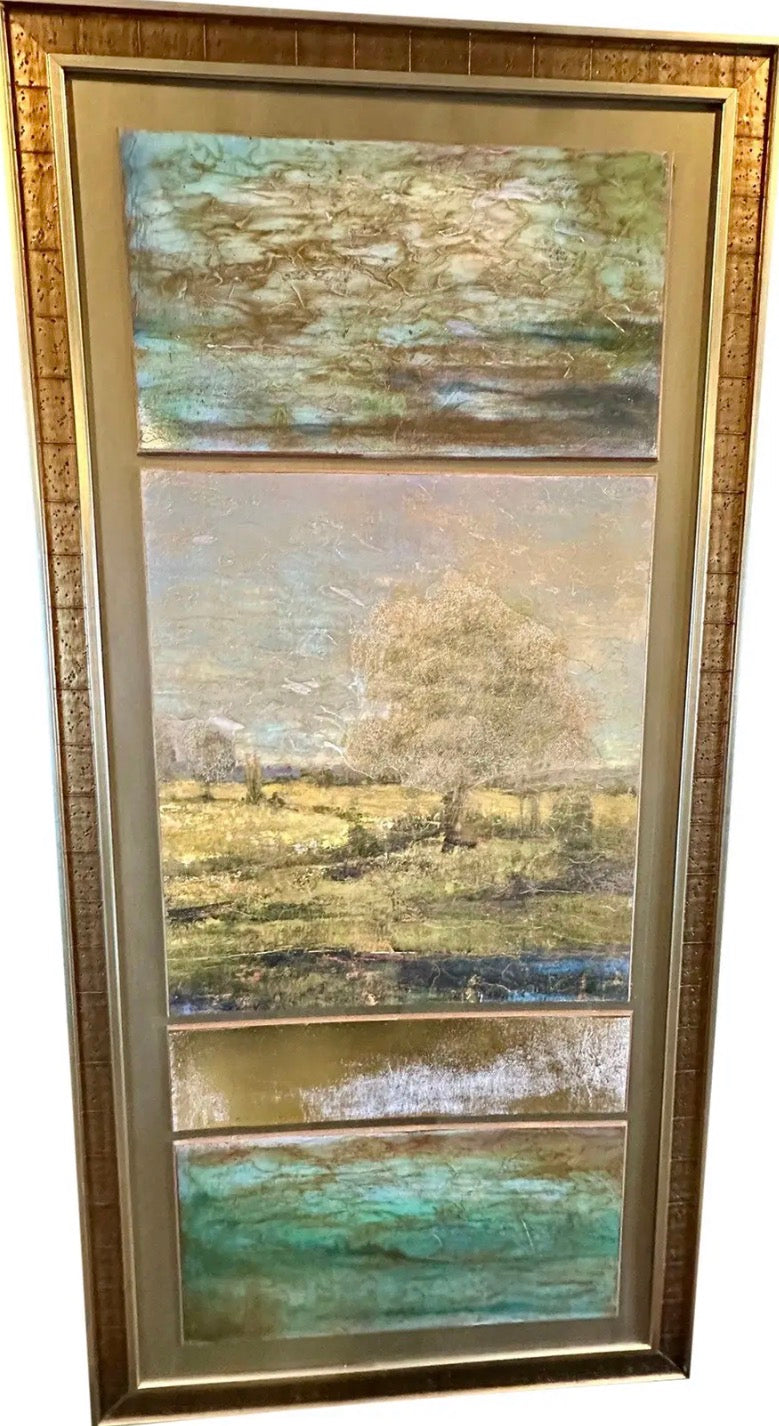 Monumental 69-Inch John-Richard Still Water Vertical Triptych - Textured Landscape Fine Art