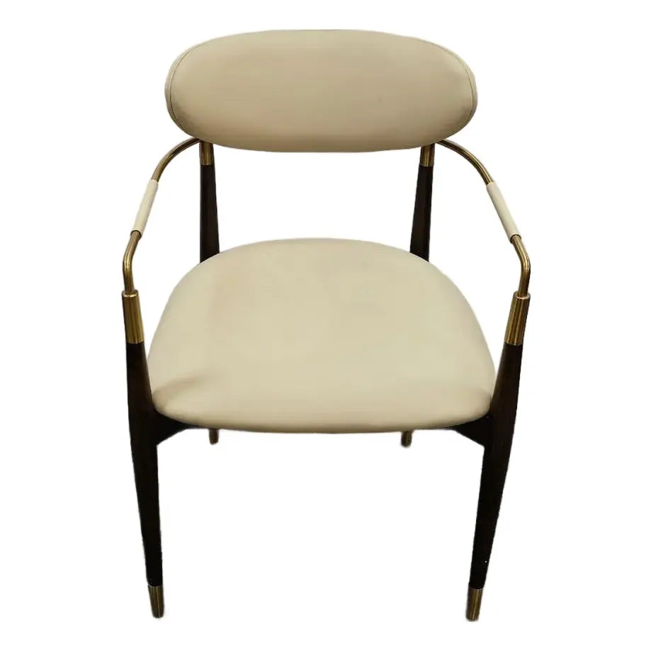 Interlude Home Cidra Walnut and Brass Armchair - Cream Vegan Leather - Mid-Century Modern Style