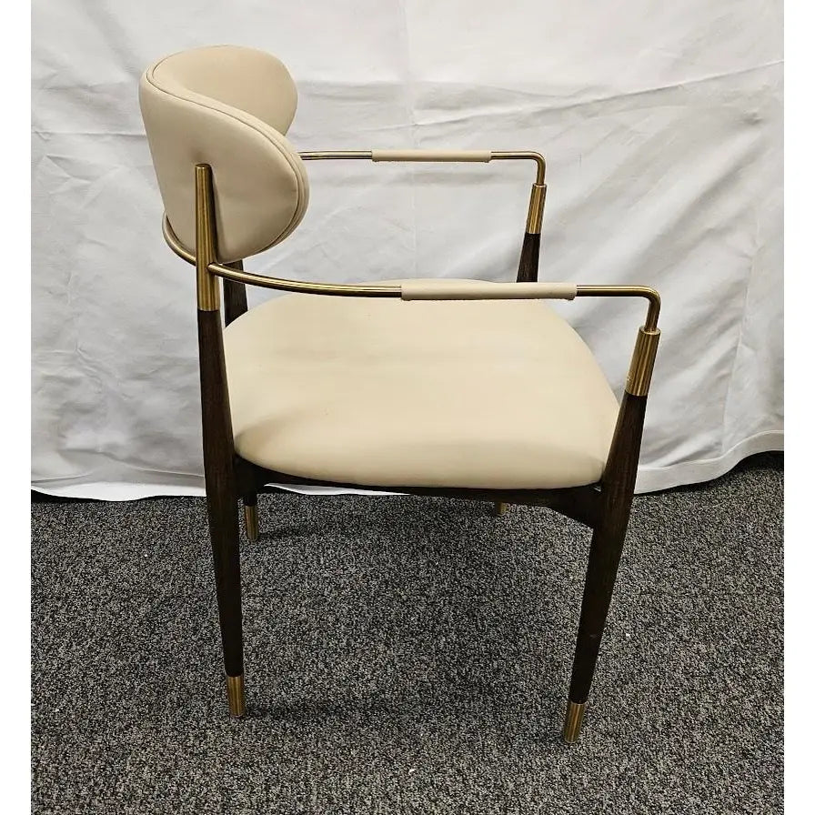 Interlude Home Cidra Walnut and Brass Armchair - Cream Vegan Leather - Mid-Century Modern Style