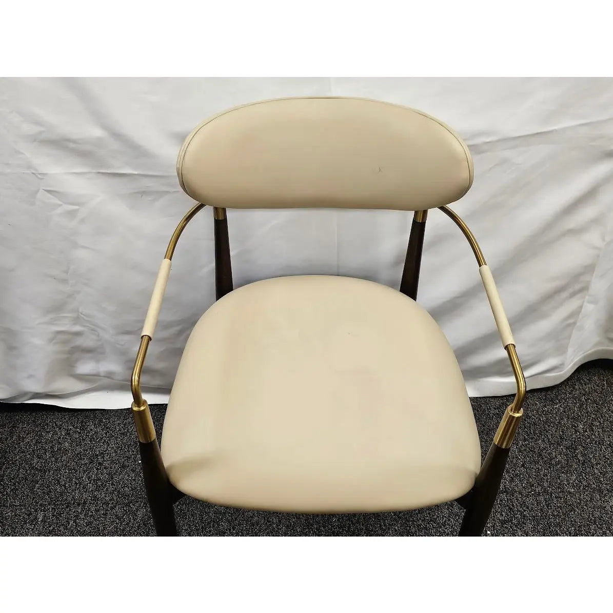 Interlude Home Cidra Walnut and Brass Armchair - Cream Vegan Leather - Mid-Century Modern Style