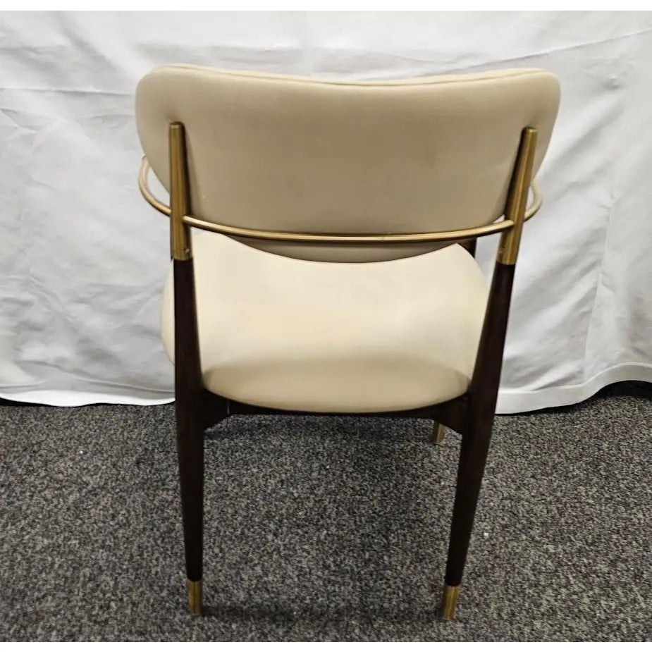 Interlude Home Cidra Walnut and Brass Armchair - Cream Vegan Leather - Mid-Century Modern Style