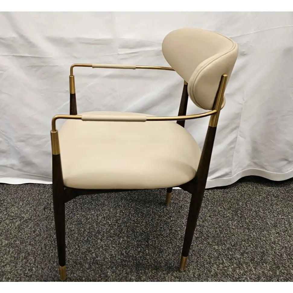 Interlude Home Cidra Walnut and Brass Armchair - Cream Vegan Leather - Mid-Century Modern Style