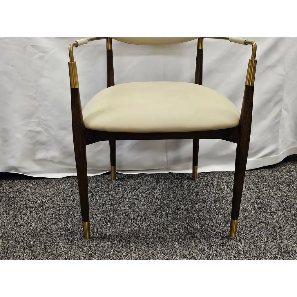 Interlude Home Cidra Walnut and Brass Armchair - Cream Vegan Leather - Mid-Century Modern Style