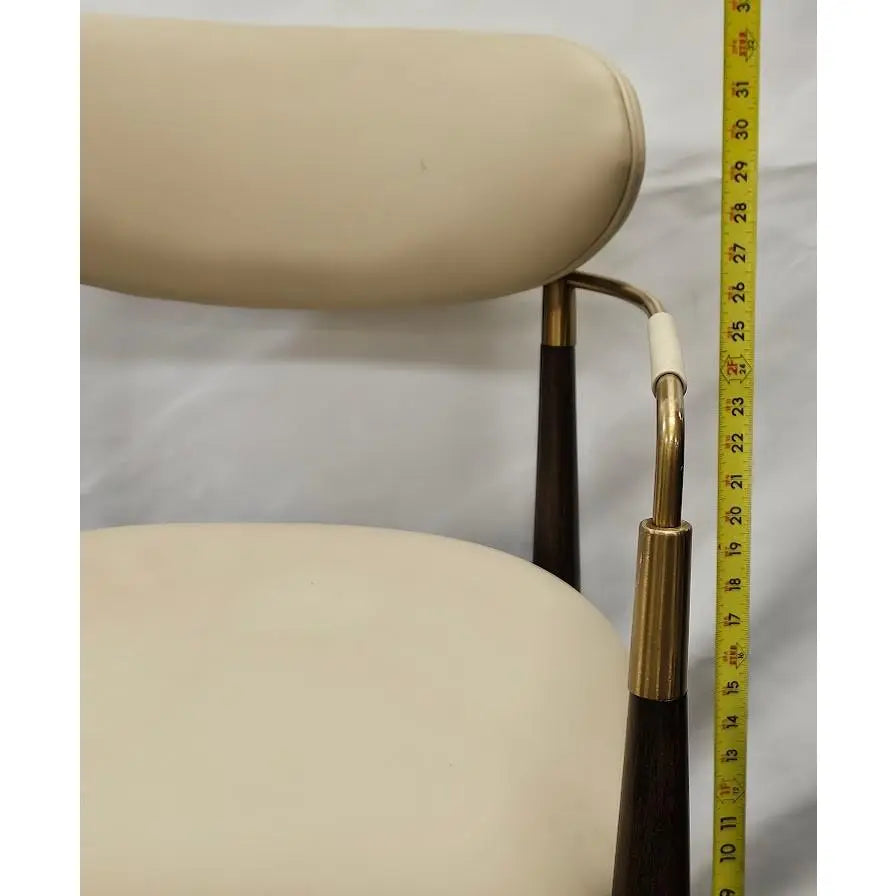 Interlude Home Cidra Walnut and Brass Armchair - Cream Vegan Leather - Mid-Century Modern Style