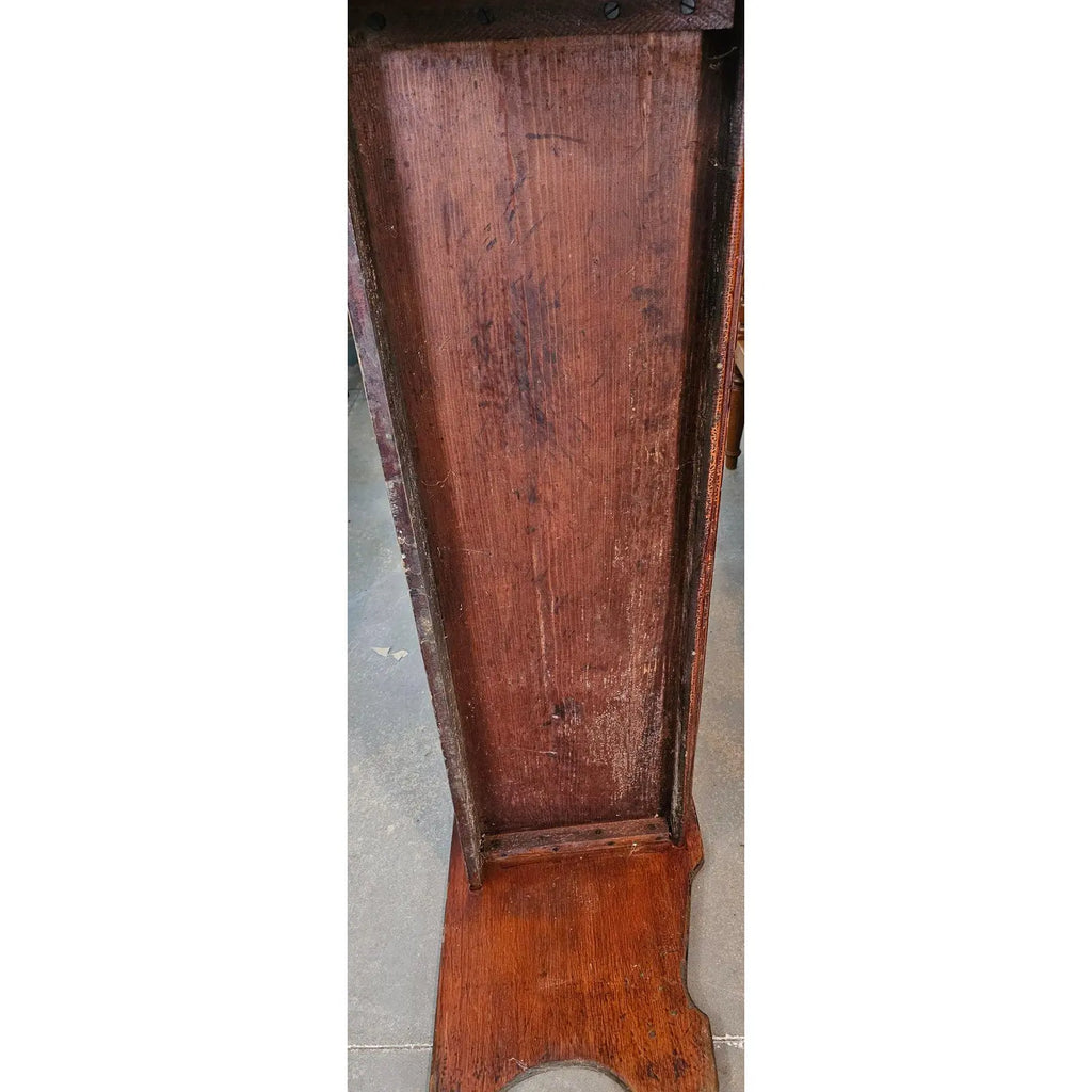 Matched Pair Of Antique Nineteenth Century Primitive Country Pine High Back Settle Benches With Leather Backing And Cushions