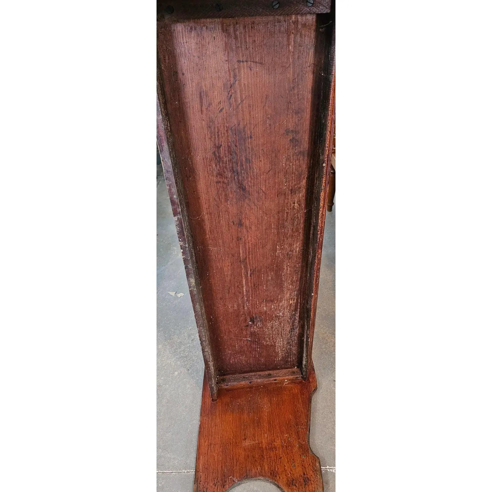 Matched Pair Of Antique Nineteenth Century Primitive Country Pine High Back Settle Benches With Leather Backing And Cushions