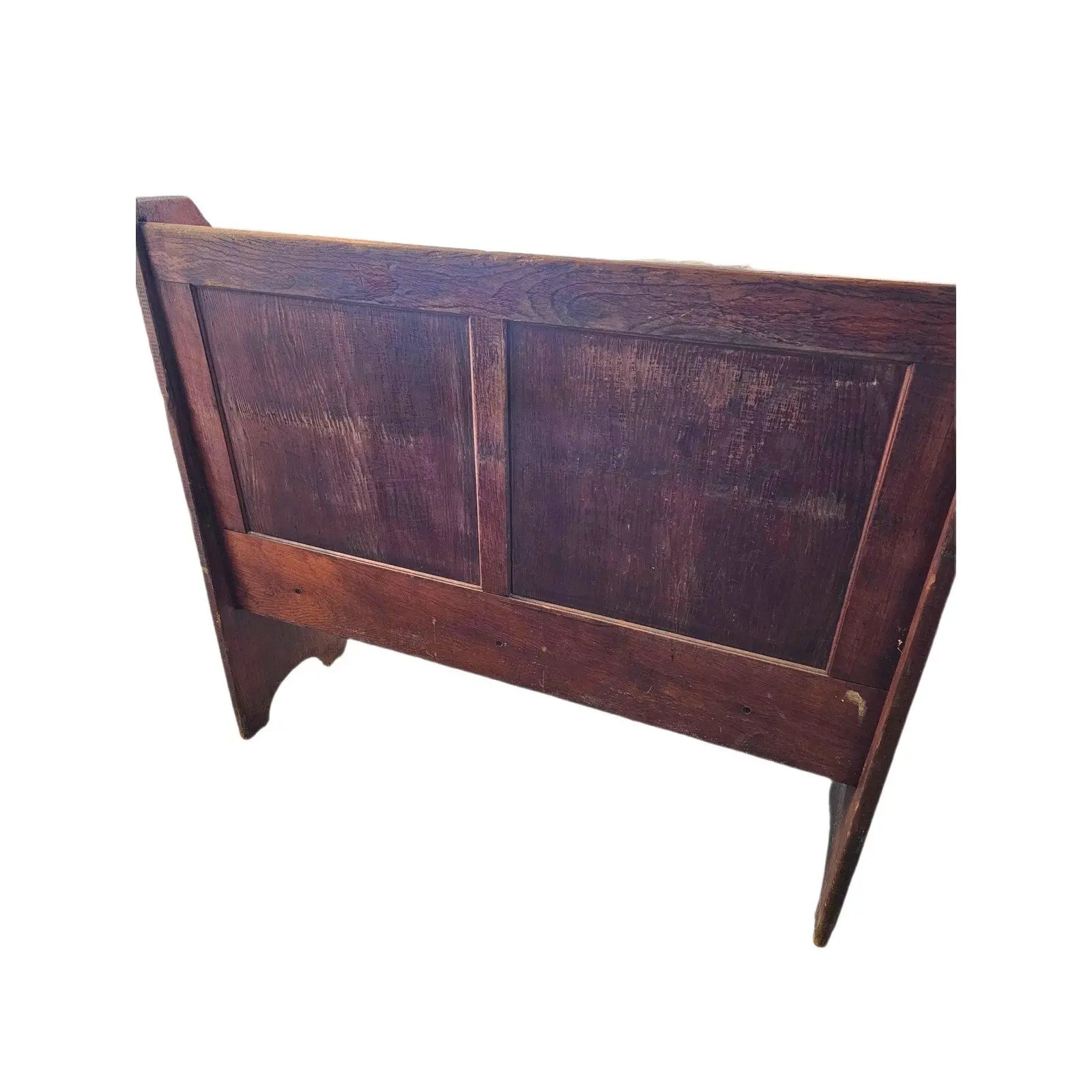 Matched Pair Of Antique Nineteenth Century Primitive Country Pine High Back Settle Benches With Leather Backing And Cushions