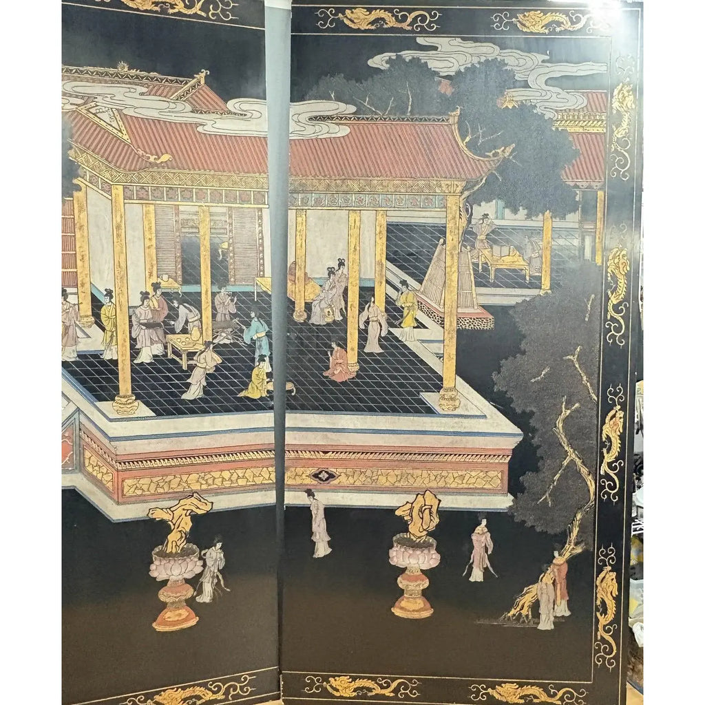 Extraordinary 8-Foot Maitland-Smith 3-Panel Chinoiserie Coromandel Style Lacquer Screen