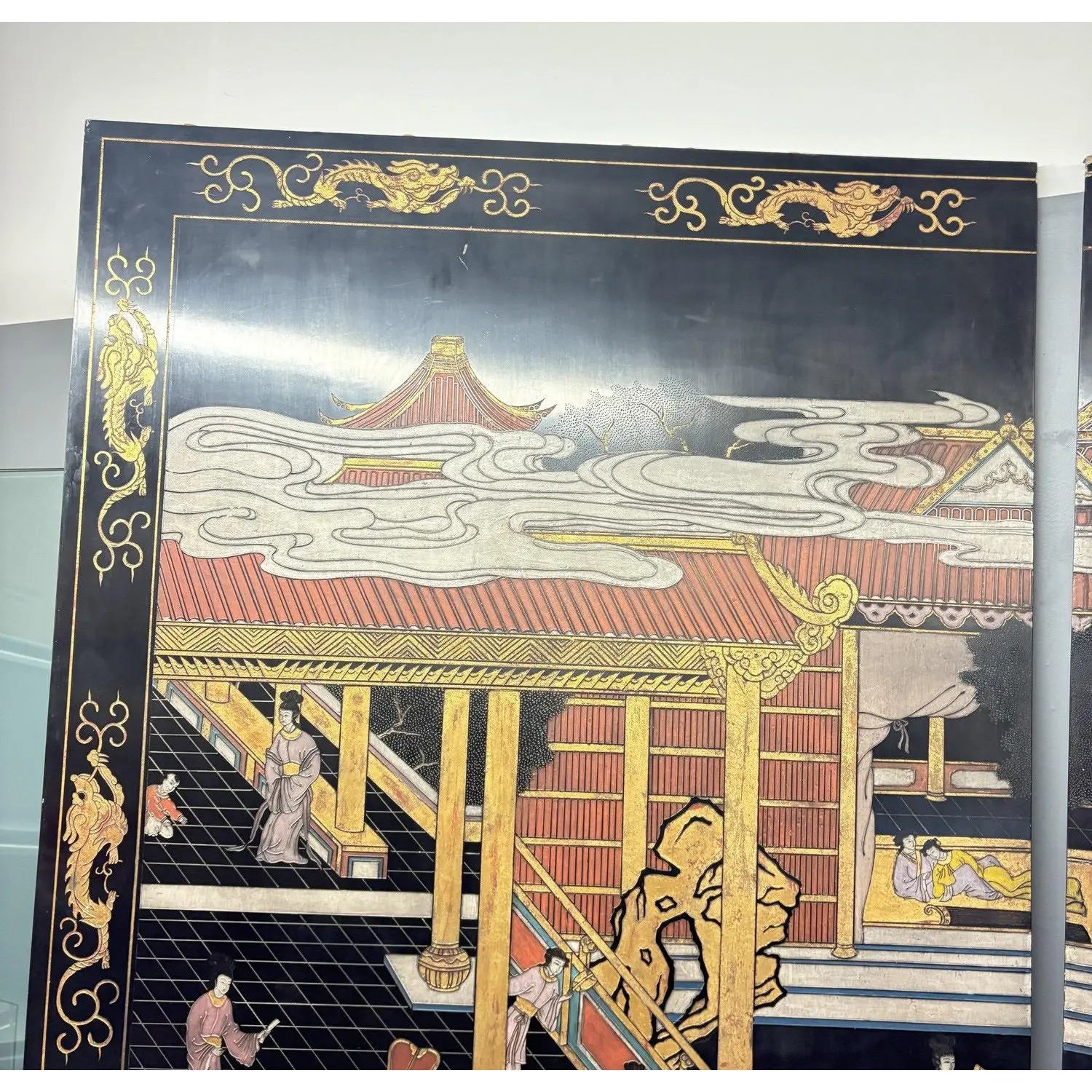 Extraordinary 8-Foot Maitland-Smith 3-Panel Chinoiserie Coromandel Style Lacquer Screen