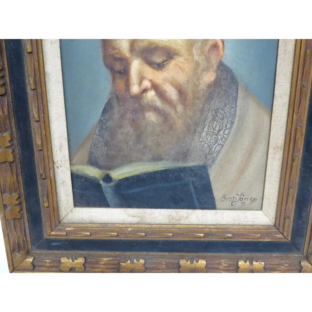 Mid-Century Signed Erling Jørgensen Oil Painting - "Rabbi in Study" Fine Judaica
