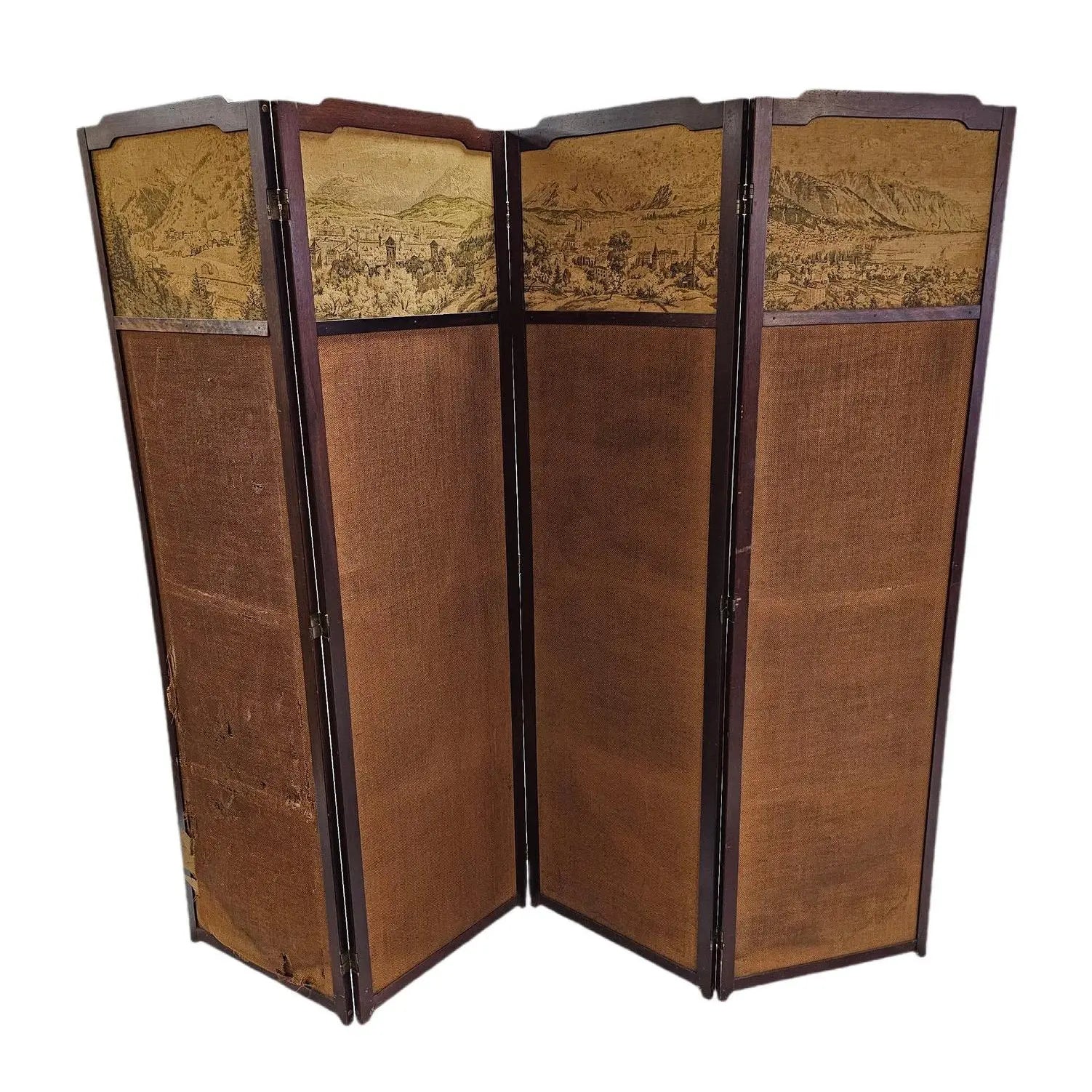 Antique French Provincial Four-Panel Tapestry Floor Screen and Room Divider