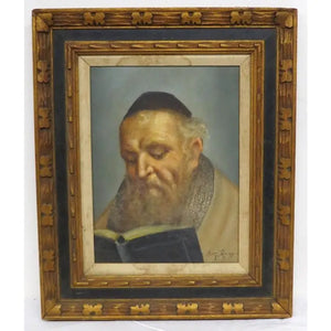 Mid-Century Signed Erling Jørgensen Oil Painting - "Rabbi in Study" Fine Judaica