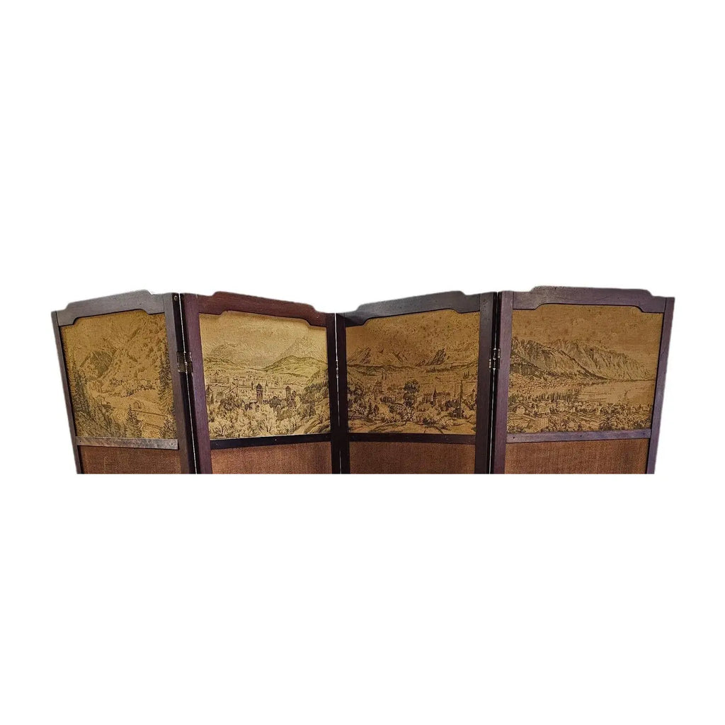 Antique French Provincial Four-Panel Tapestry Floor Screen and Room Divider