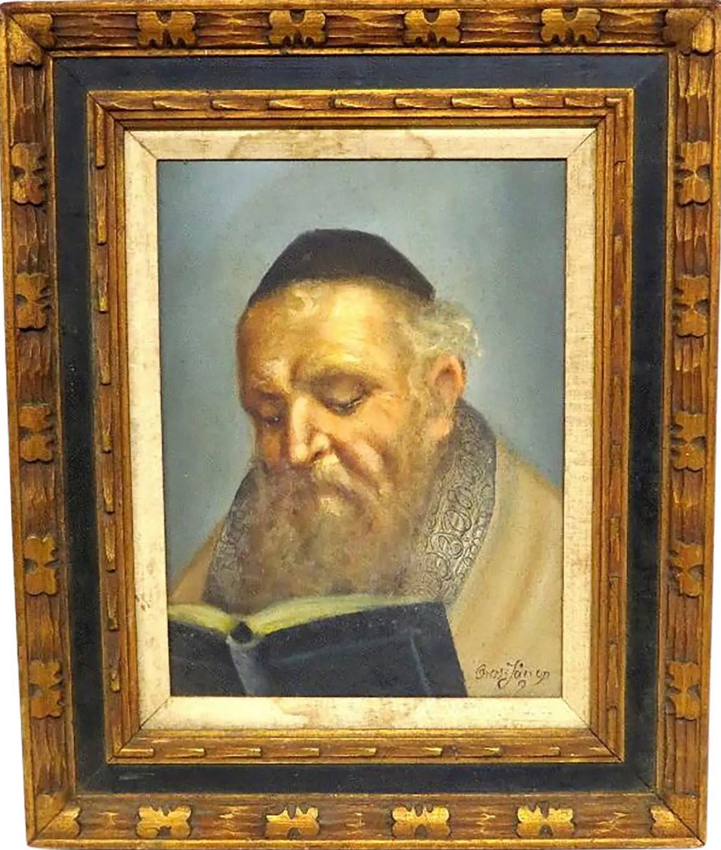 Mid-Century Signed Erling Jørgensen Oil Painting - "Rabbi in Study" Fine Judaica