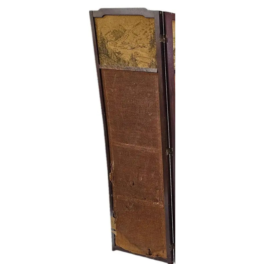 Antique French Provincial Four-Panel Tapestry Floor Screen and Room Divider