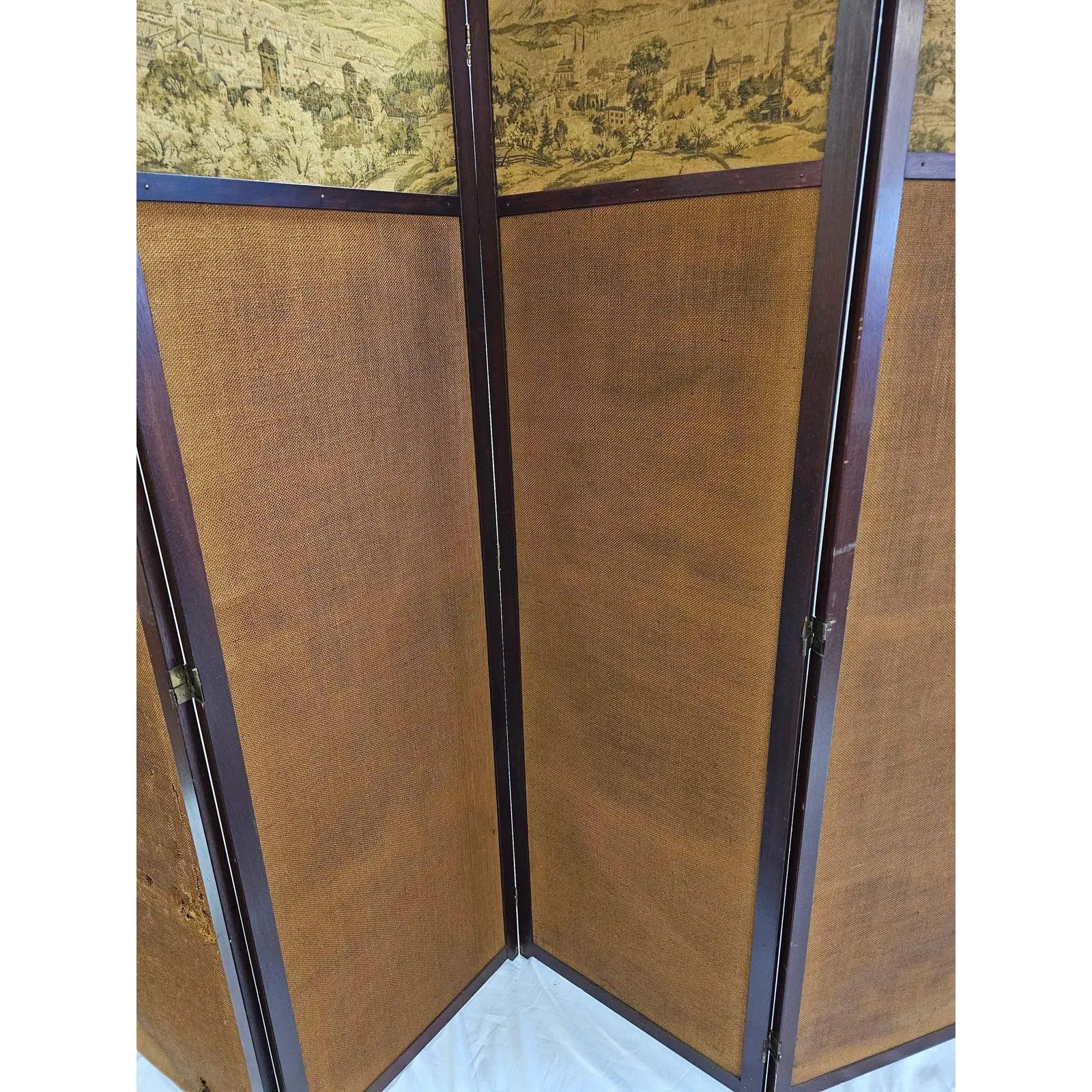 Antique French Provincial Four-Panel Tapestry Floor Screen and Room Divider