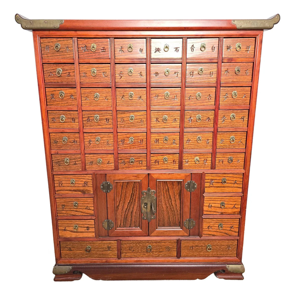 Vintage 45-Drawer Chinese Apothecary Chest - Solid Elm Yumu Herb Cabinet - Pagoda Top