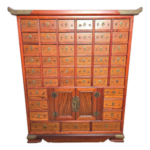 Vintage 45-Drawer Chinese Apothecary Chest - Solid Elm Yumu Herb Cabinet - Pagoda Top