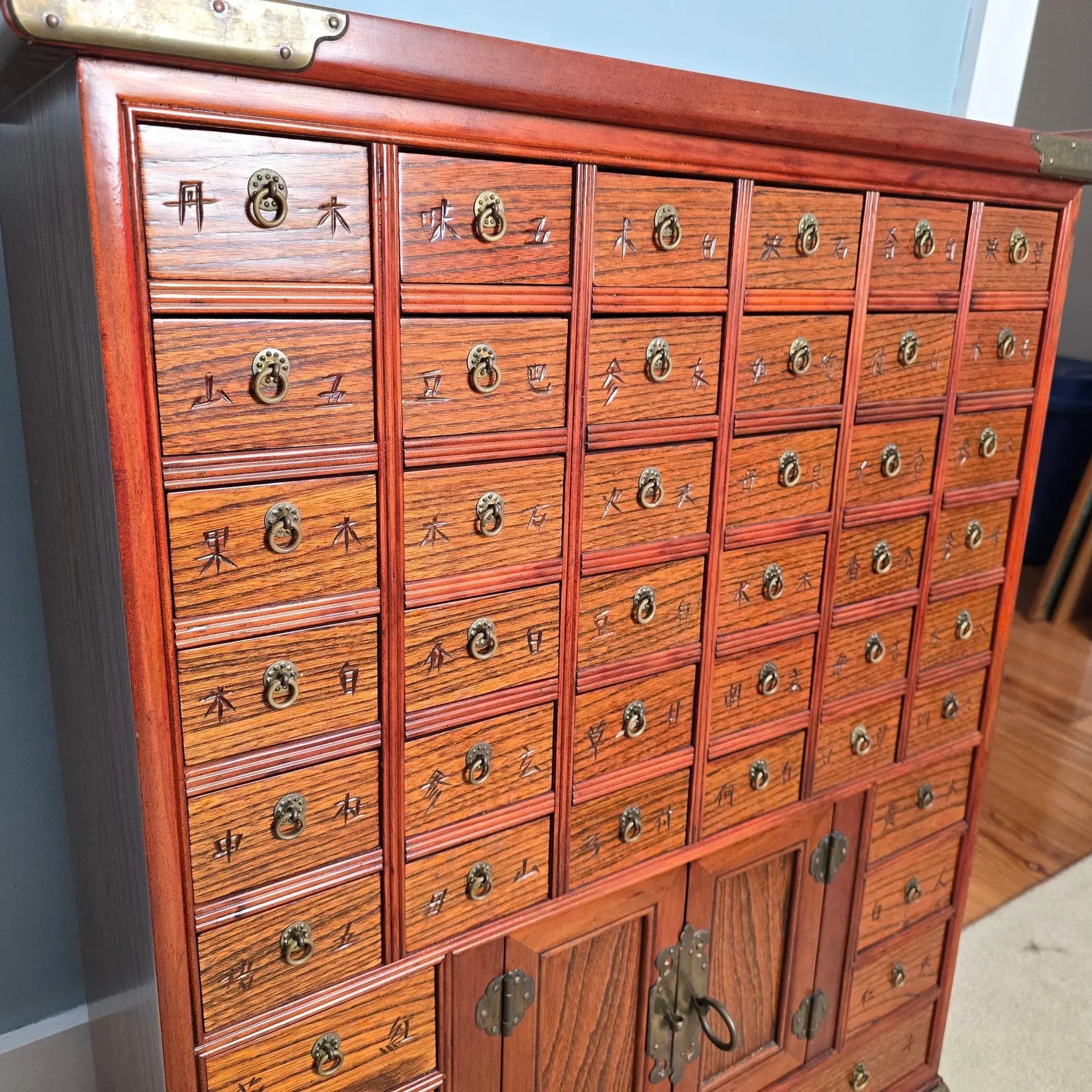 Vintage 45-Drawer Chinese Apothecary Chest - Solid Elm Yumu Herb Cabinet - Pagoda Top