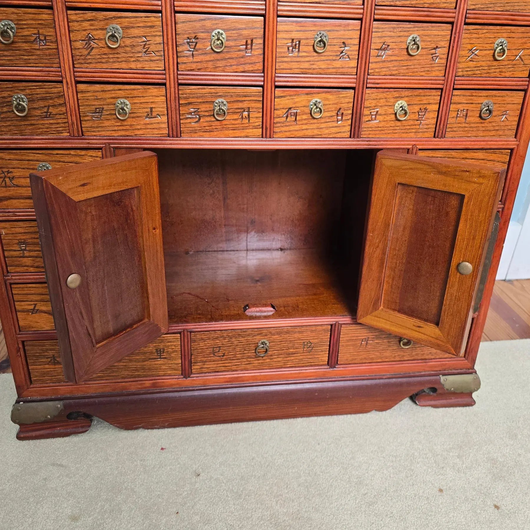 Vintage 45-Drawer Chinese Apothecary Chest - Solid Elm Yumu Herb Cabinet - Pagoda Top