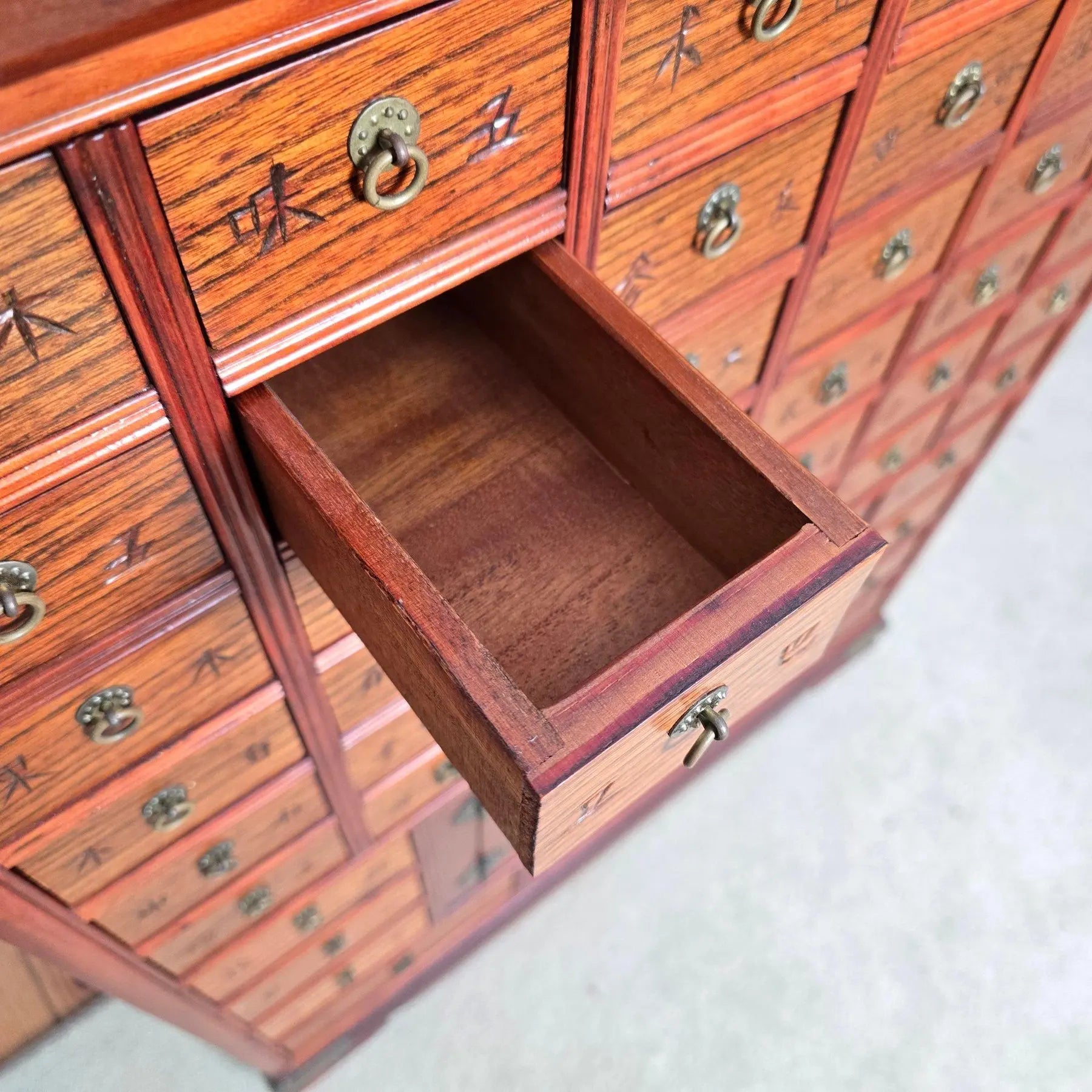 Vintage 45-Drawer Chinese Apothecary Chest - Solid Elm Yumu Herb Cabinet - Pagoda Top