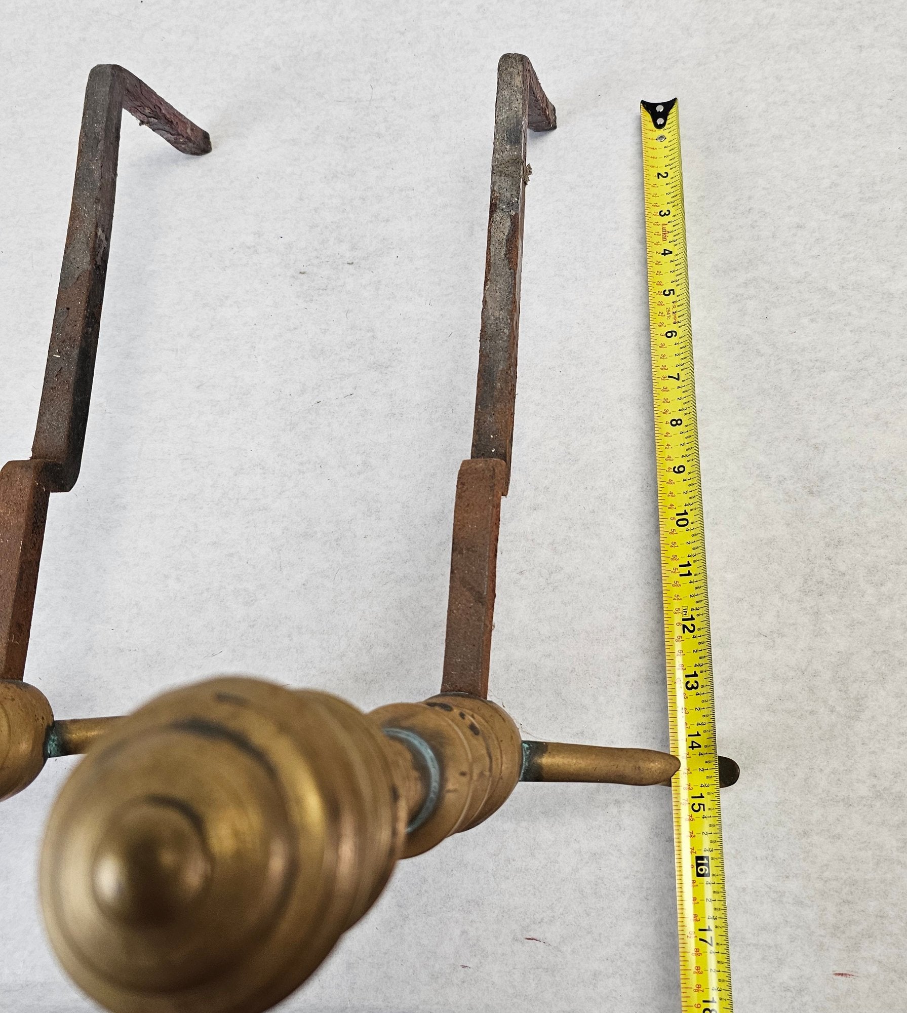 Pair Of Antique Federal Style Brass Beehive Andirons With Spurred Legs