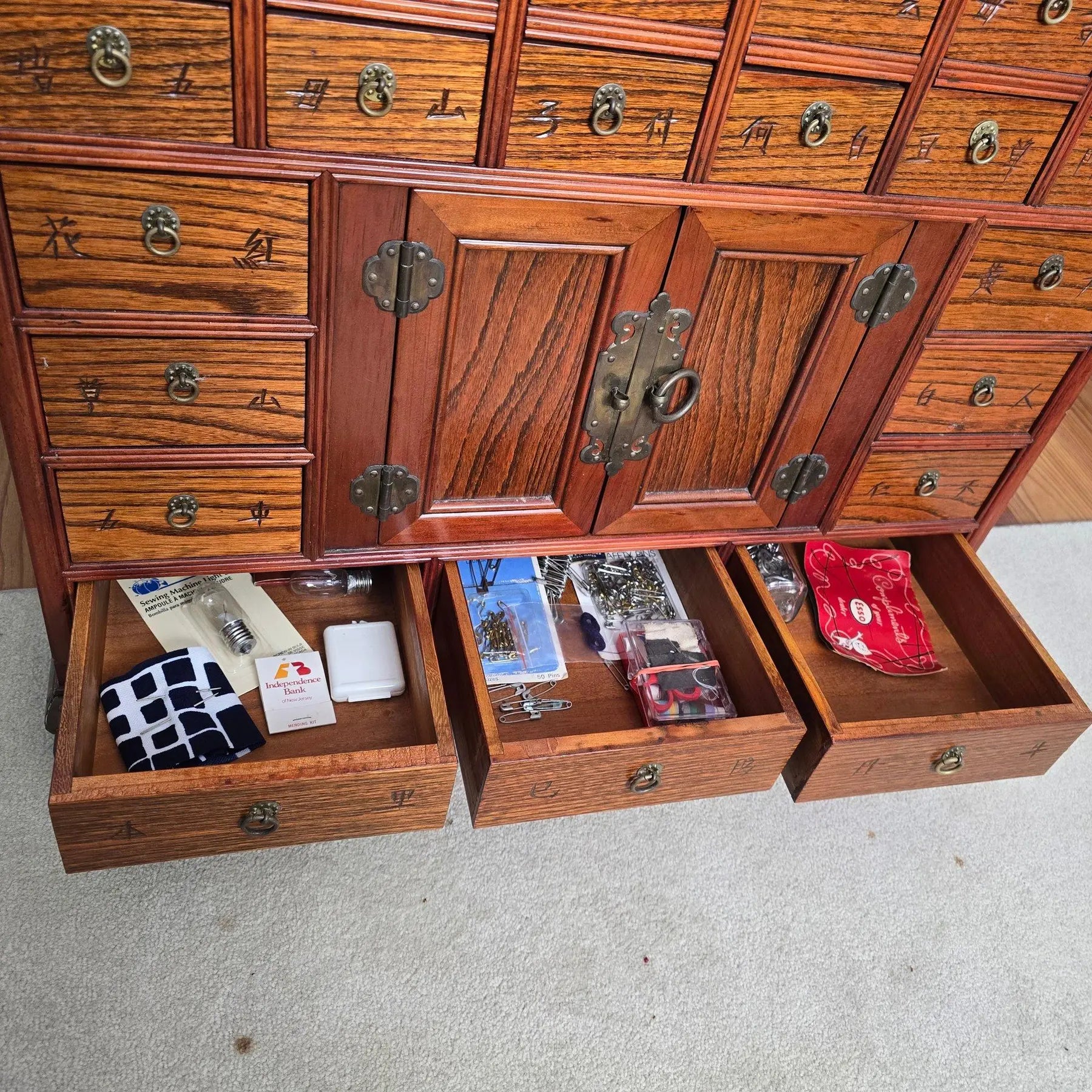 Vintage 45-Drawer Chinese Apothecary Chest - Solid Elm Yumu Herb Cabinet - Pagoda Top