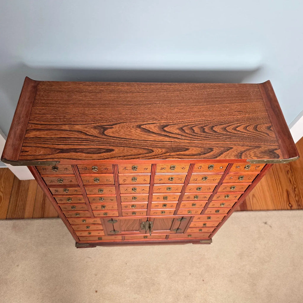 Vintage 45-Drawer Chinese Apothecary Chest - Solid Elm Yumu Herb Cabinet - Pagoda Top