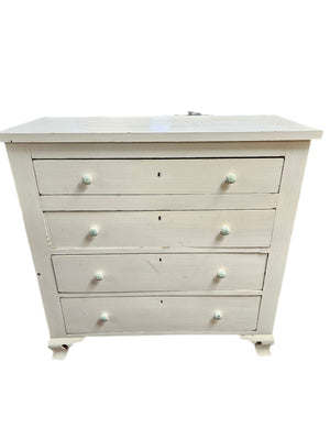 Early-Nineteenth-Century Antique White-Painted Chest Of Drawers With Federal Brass Pulls