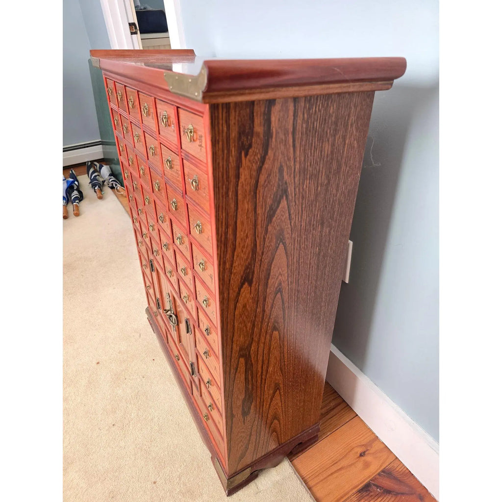Vintage 45-Drawer Chinese Apothecary Chest - Solid Elm Yumu Herb Cabinet - Pagoda Top