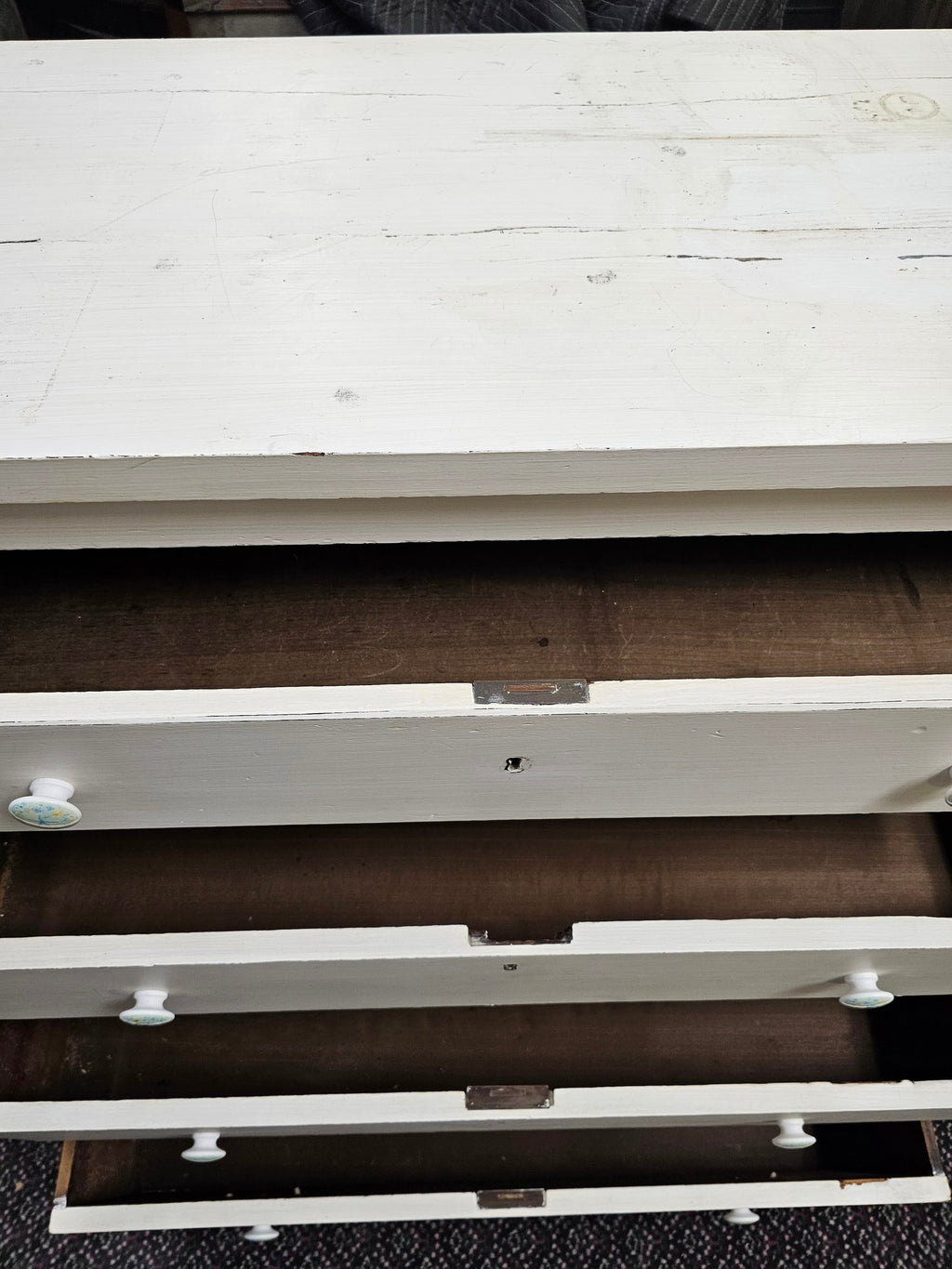 Early-Nineteenth-Century Antique White-Painted Chest Of Drawers With Federal Brass Pulls