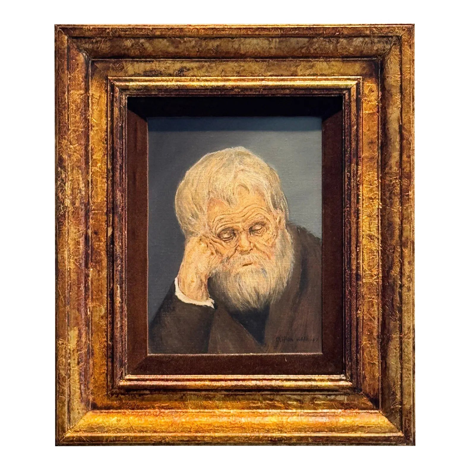1967 Signed Original Clifton Hofa Oil Portrait – "Contemplating Time"