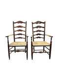 Matched Pair Of Antique Eighteenth-Century English Ladderback Rush Seat Chairs