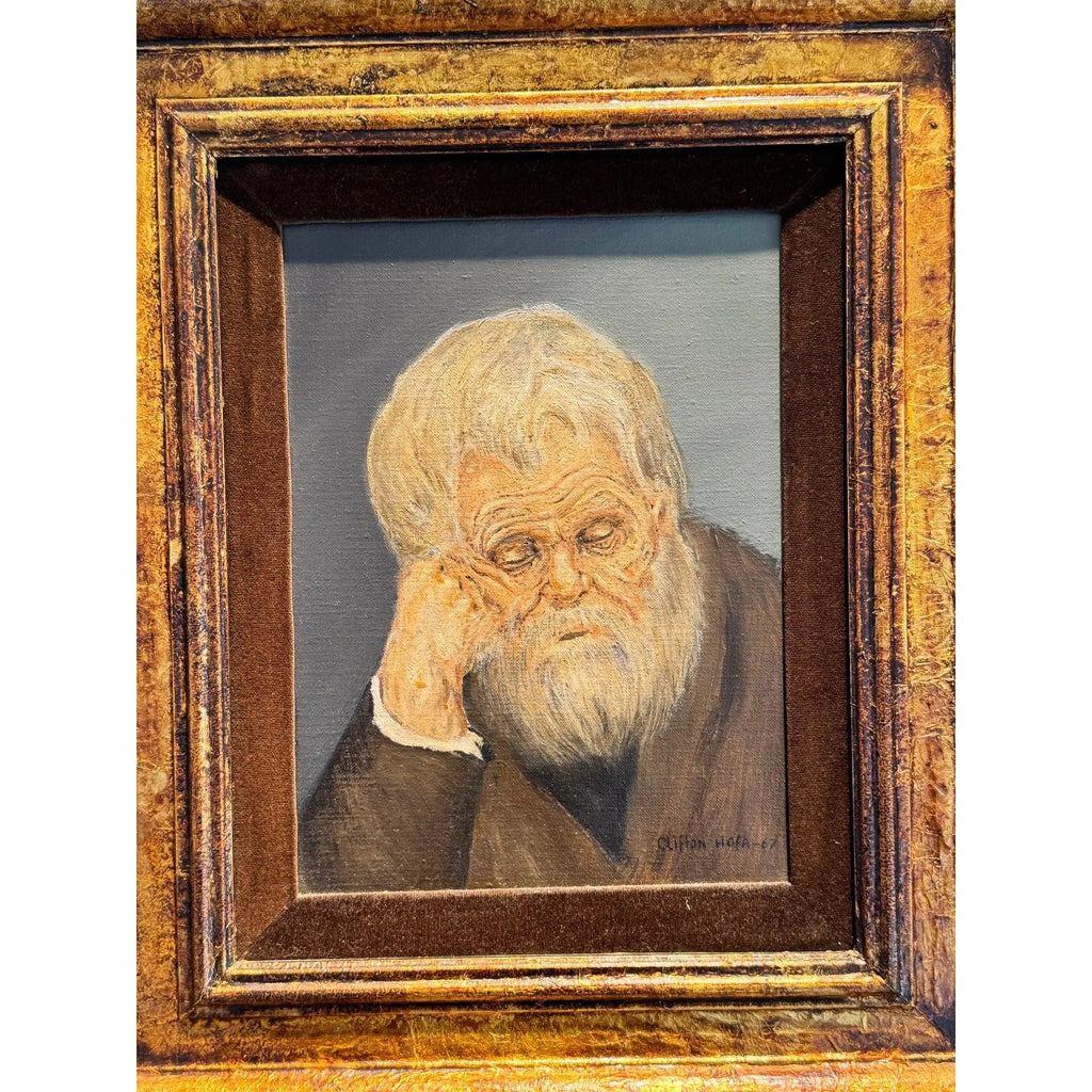 1967 Signed Original Clifton Hofa Oil Portrait – "Contemplating Time"