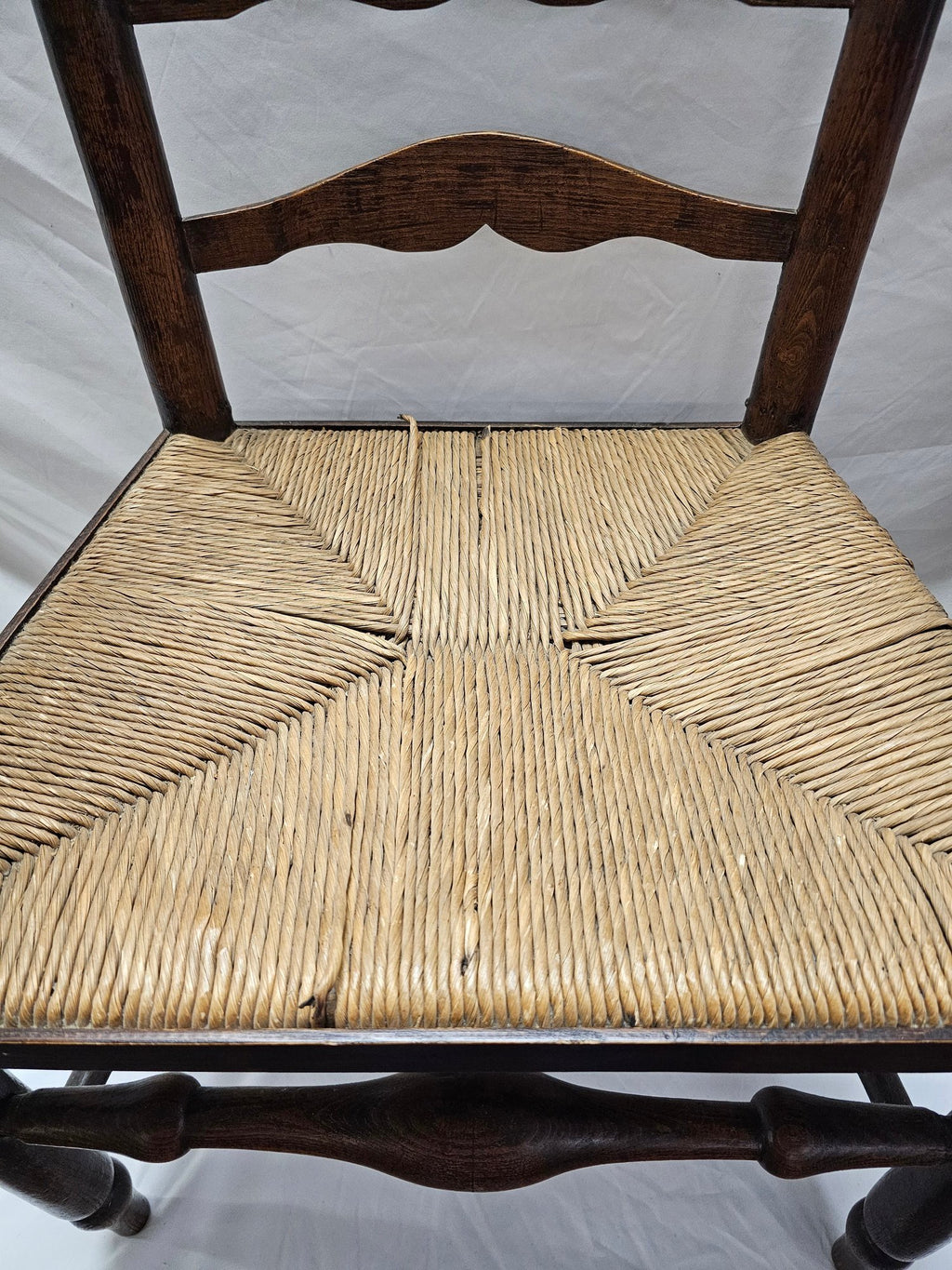 Matched Pair Of Antique Eighteenth-Century English Ladderback Rush Seat Chairs