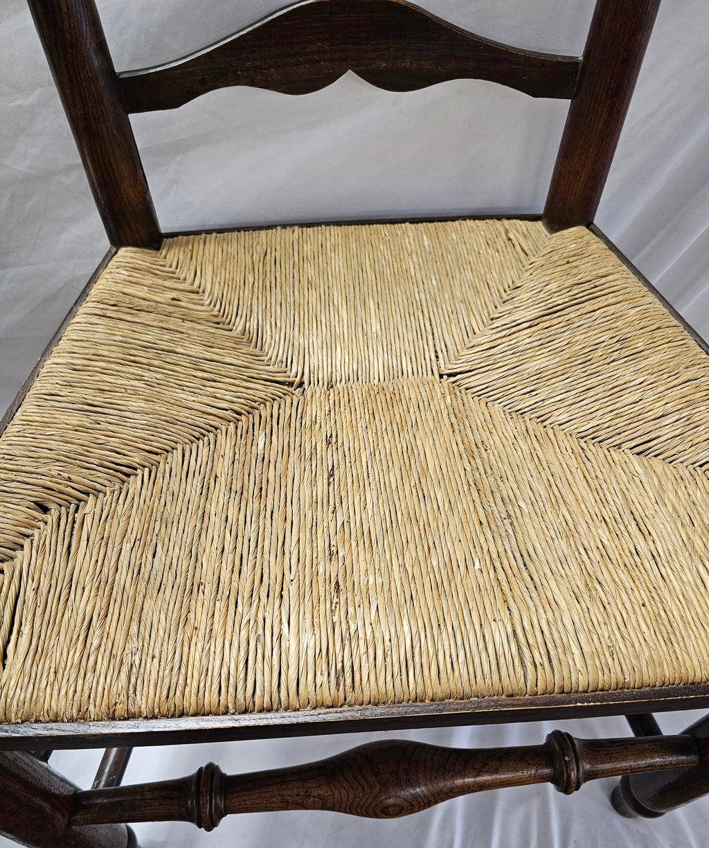 Matched Pair Of Antique Eighteenth-Century English Ladderback Rush Seat Chairs