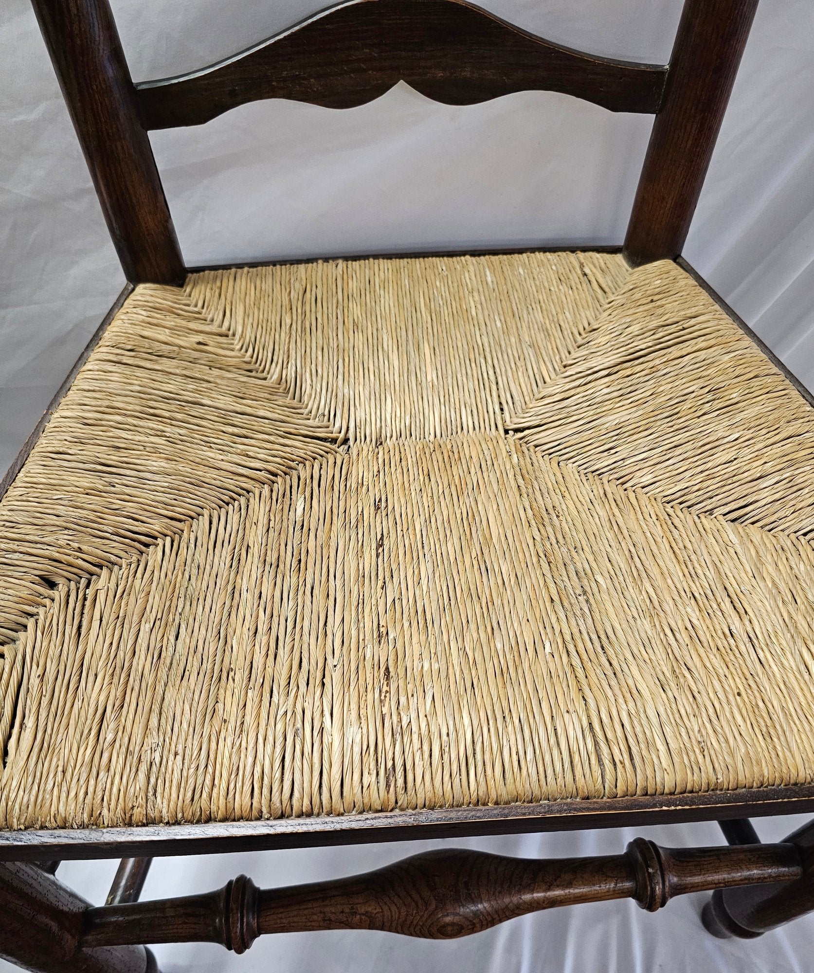 Matched Pair Of Antique Eighteenth-Century English Ladderback Rush Seat Chairs