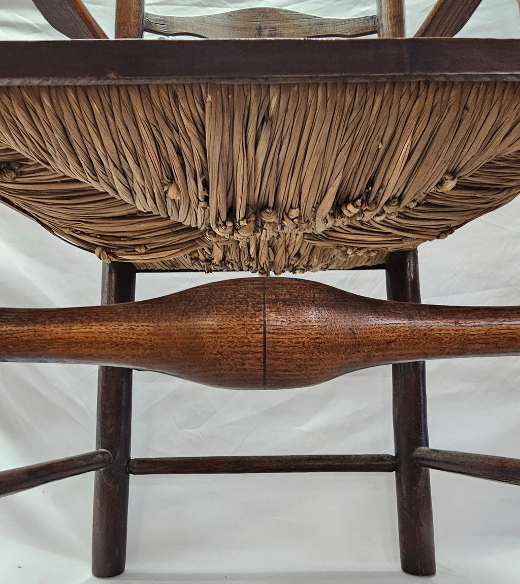 Matched Pair Of Antique Eighteenth-Century English Ladderback Rush Seat Chairs