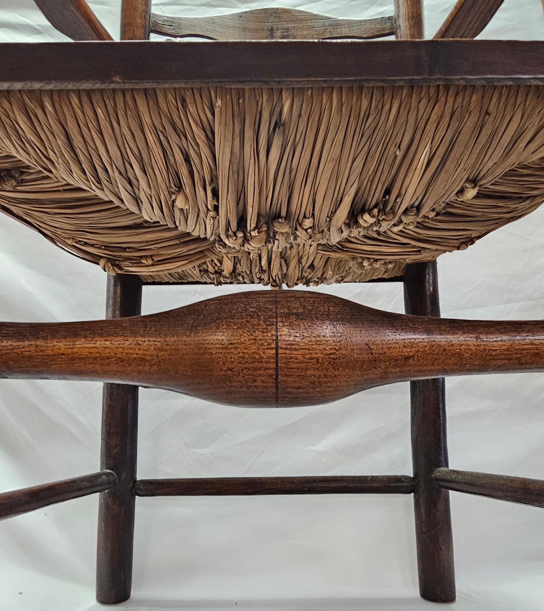 Matched Pair Of Antique Eighteenth-Century English Ladderback Rush Seat Chairs