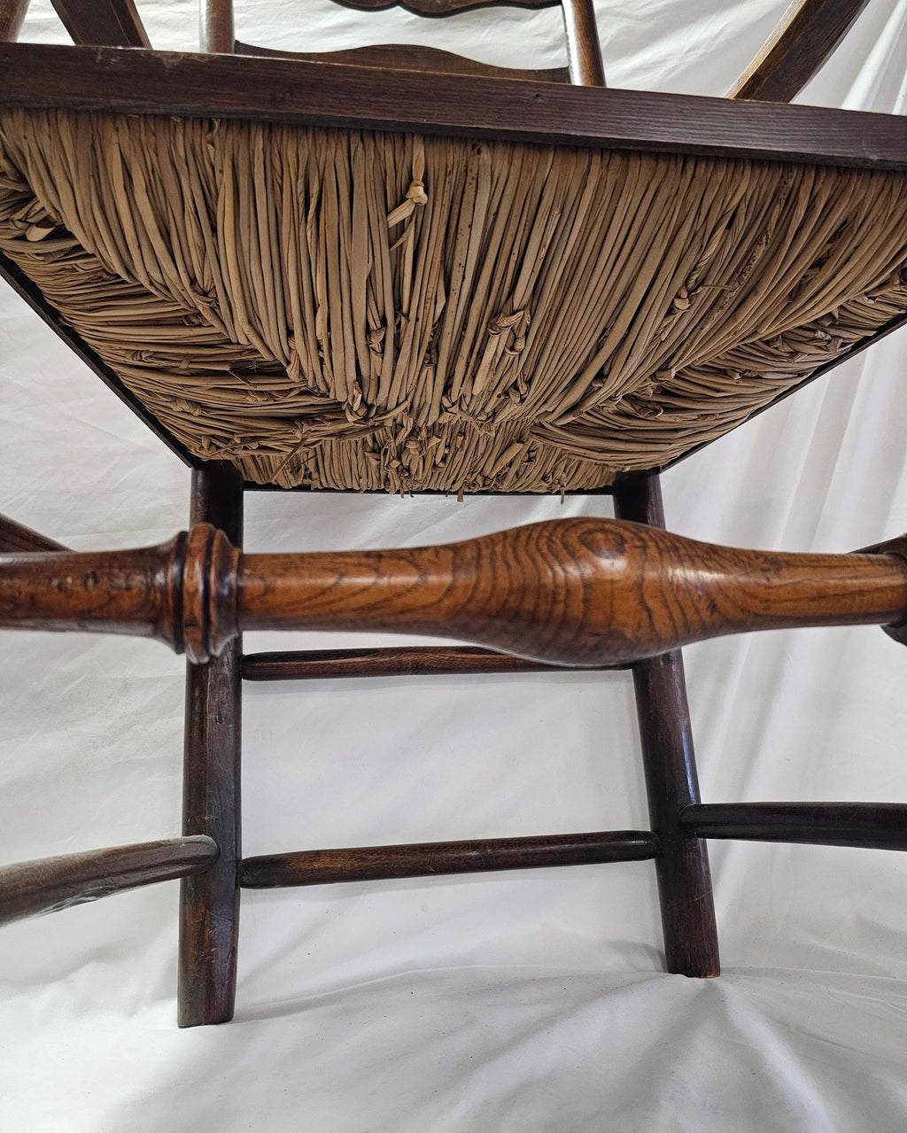 Matched Pair Of Antique Eighteenth-Century English Ladderback Rush Seat Chairs