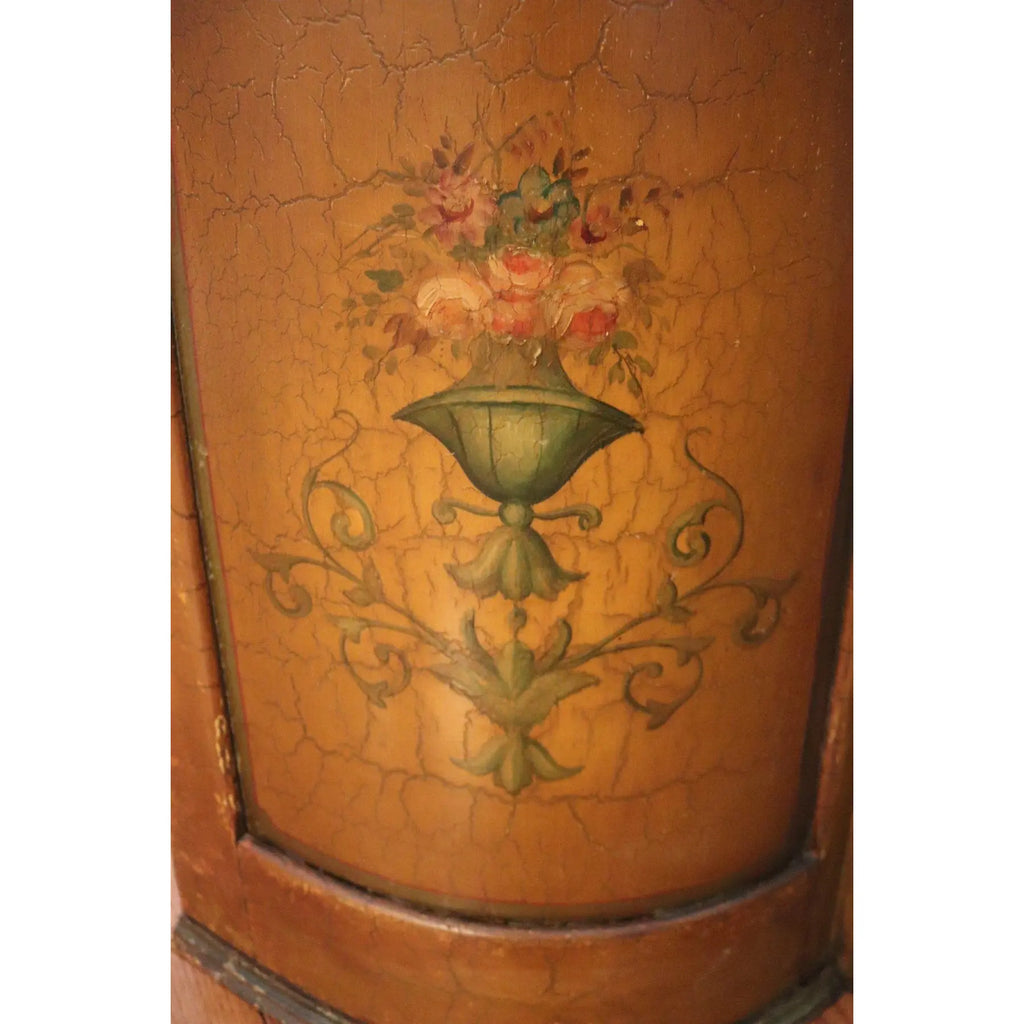 Large Hand-Painted Neoclassical Demilune Console Cabinet, Louis XVI Style, Floral Medallion