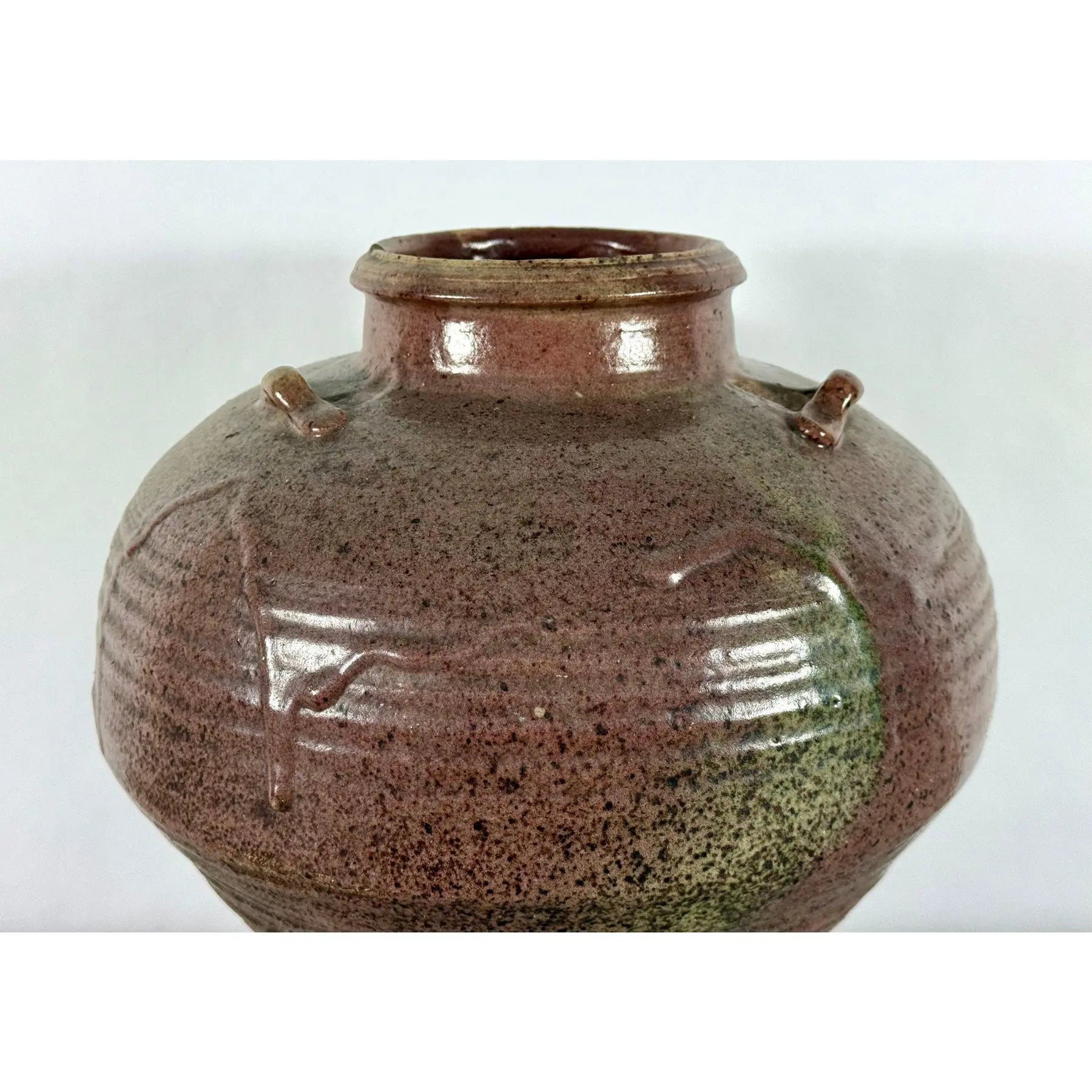Large 19th Century Antique Chinese Martaban Storage Jar - "Frogskin" Ash Glaze Stoneware