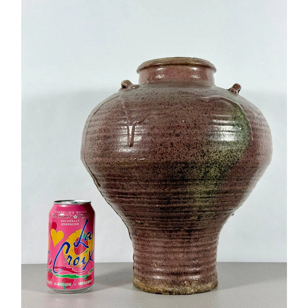 Large 19th Century Antique Chinese Martaban Storage Jar - "Frogskin" Ash Glaze Stoneware