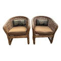 Pair of Palecek Style Woven Rattan Barrel Chairs Coastal Organic Modern