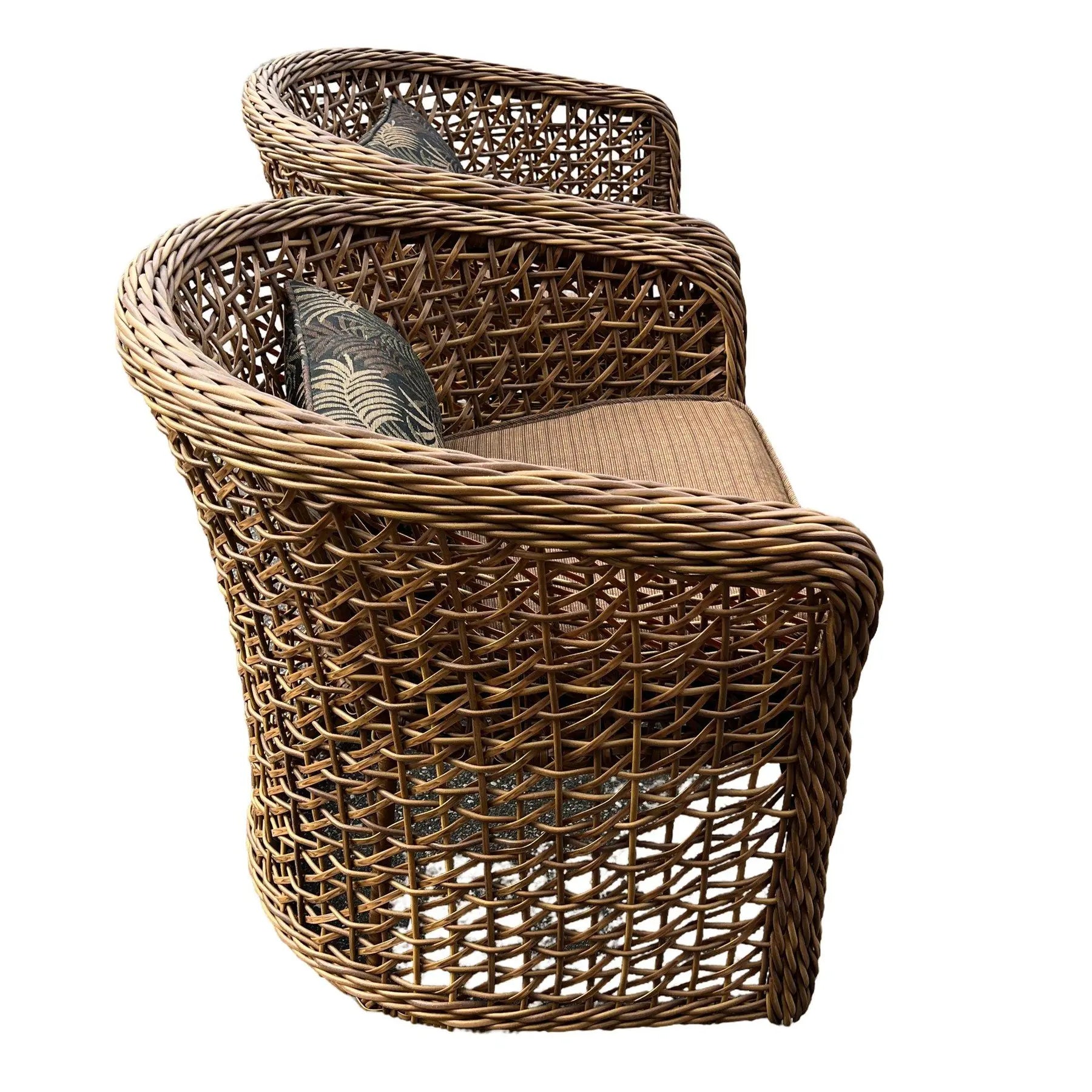 Pair of Palecek Style Woven Rattan Barrel Chairs Coastal Organic Modern