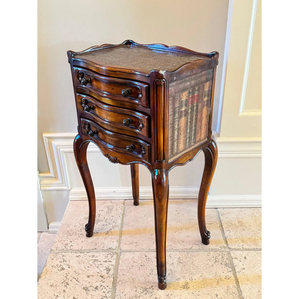 Theodore Alexander Petite Louis XVI Side Table with Faux Book Trompe l'Oeil Panels