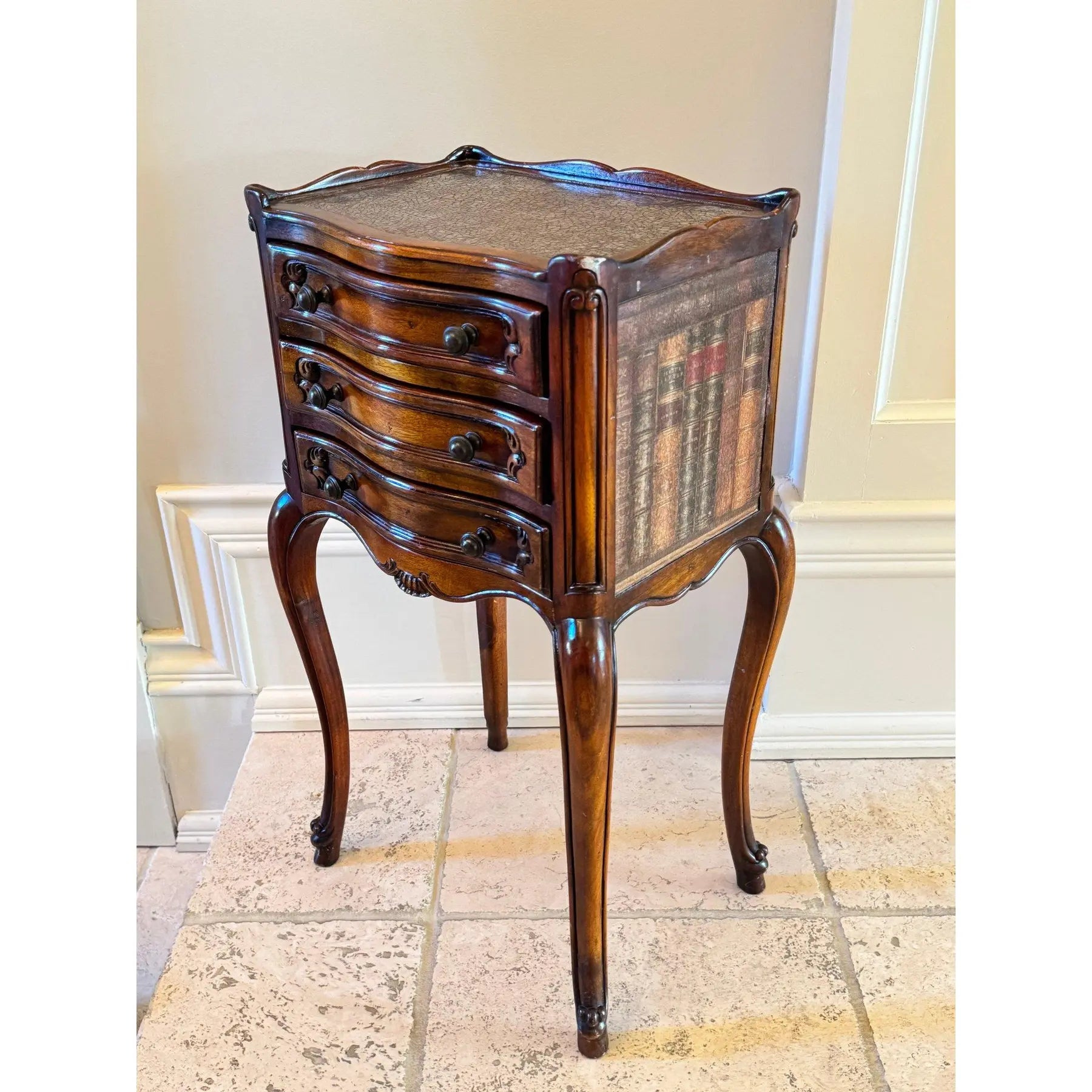 Theodore Alexander Petite Louis XVI Side Table with Faux Book Trompe l'Oeil Panels