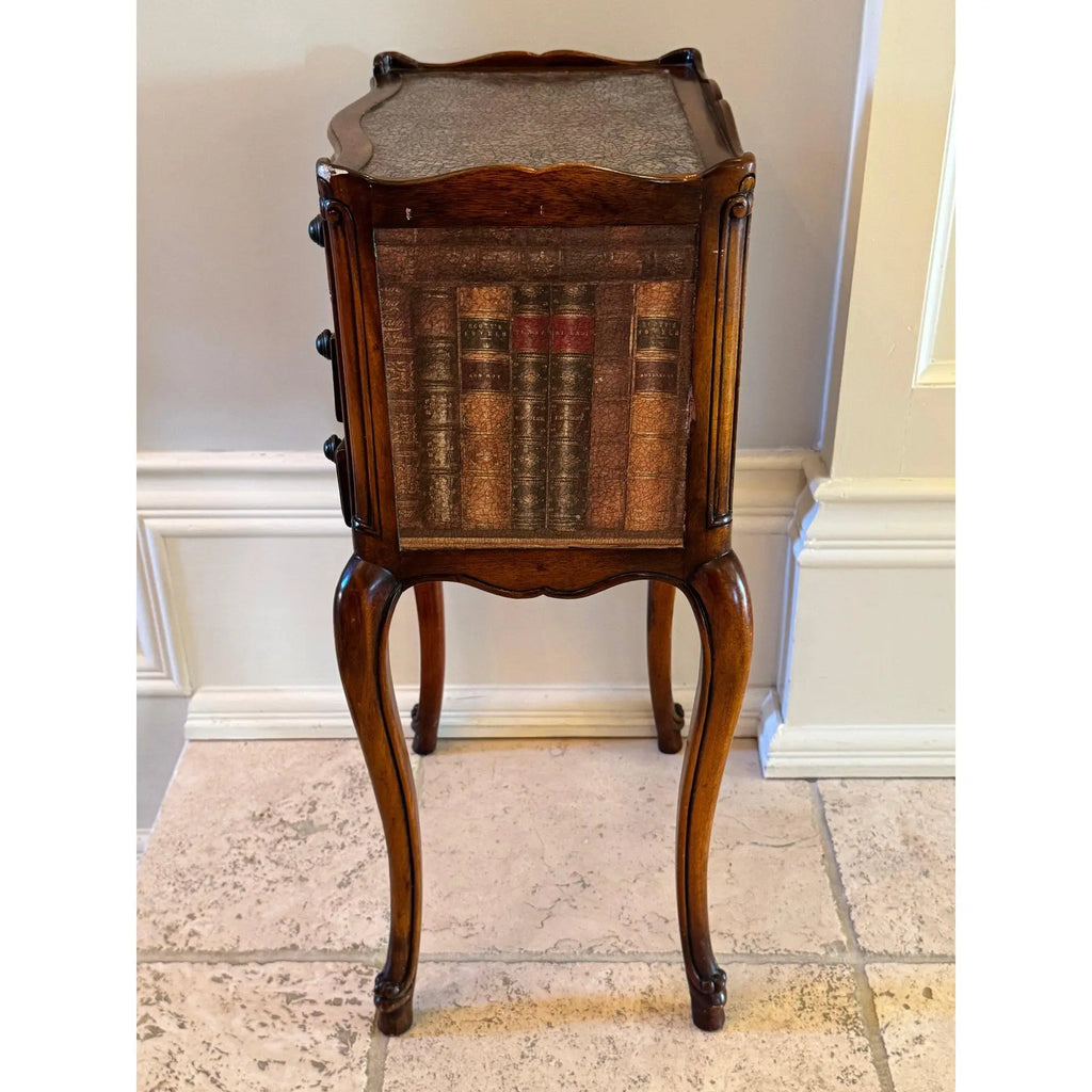 Theodore Alexander Petite Louis XVI Side Table with Faux Book Trompe l'Oeil Panels