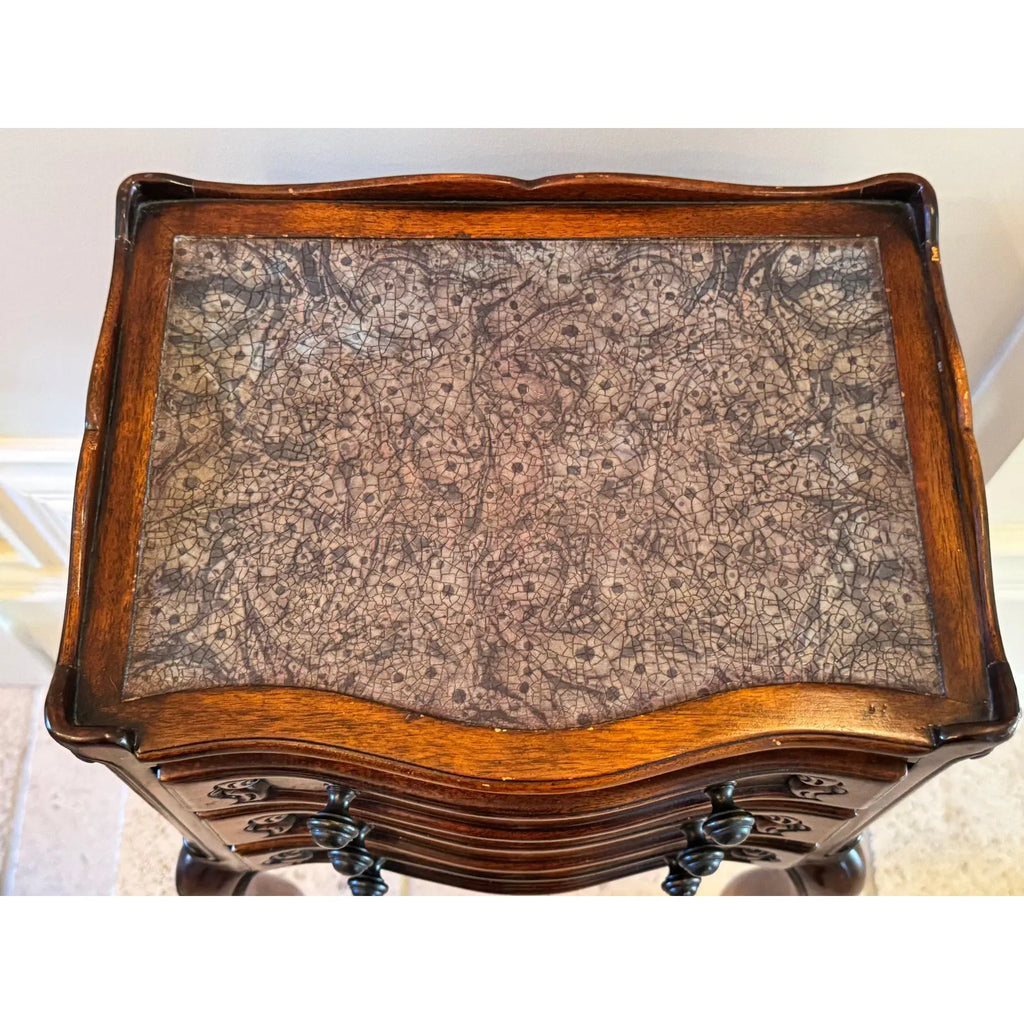 Theodore Alexander Petite Louis XVI Side Table with Faux Book Trompe l'Oeil Panels
